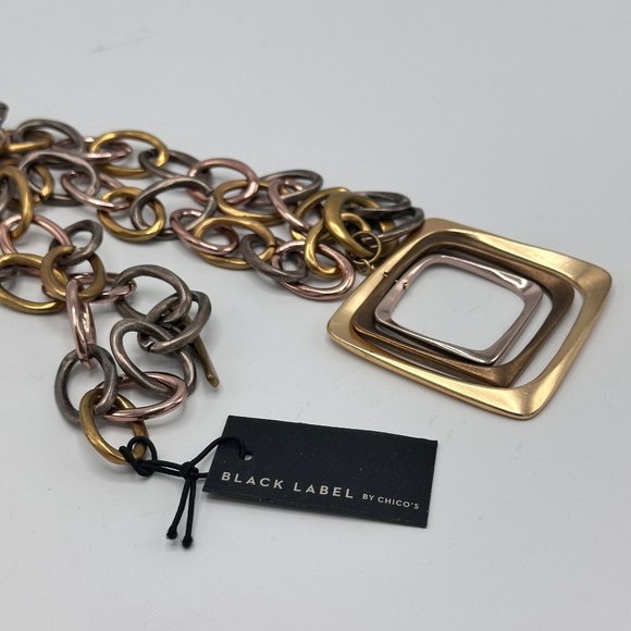 Chico's Black Label Tri-color Geometric Square 2 in 1 Chain Link Necklace - Picture 7 of 8